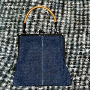 Stylish Denim Handbag with Wooden Handle